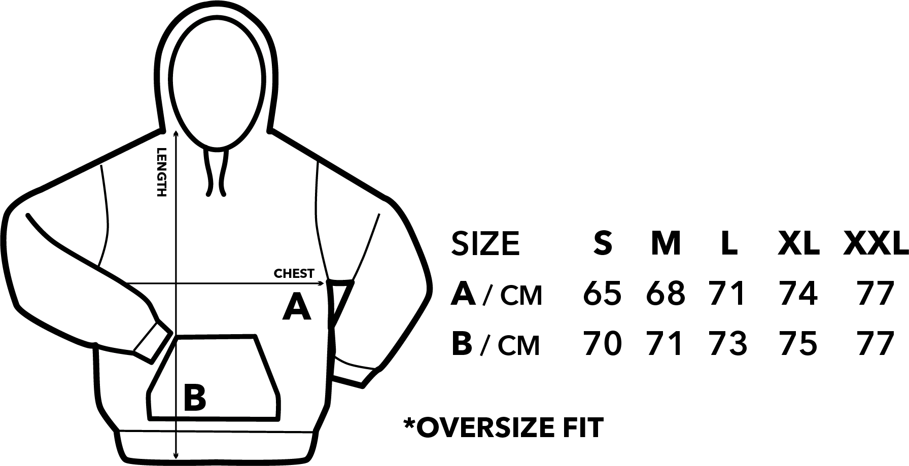 SIZE CHART OVERSIZE HOODIE